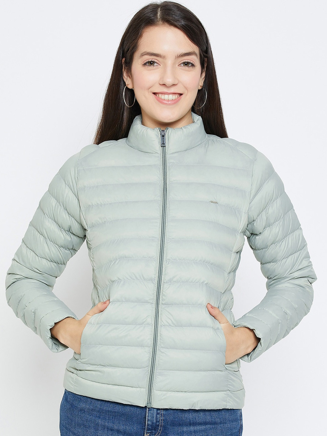 

Okane Mock Collar Lightweight Puffer Jacket, Green