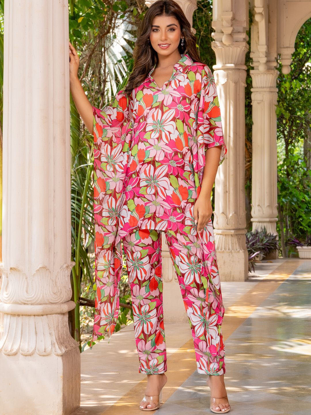 

HOUSE OF JAMOTI Floral Printed Top With Trousers Co-Ords, Pink