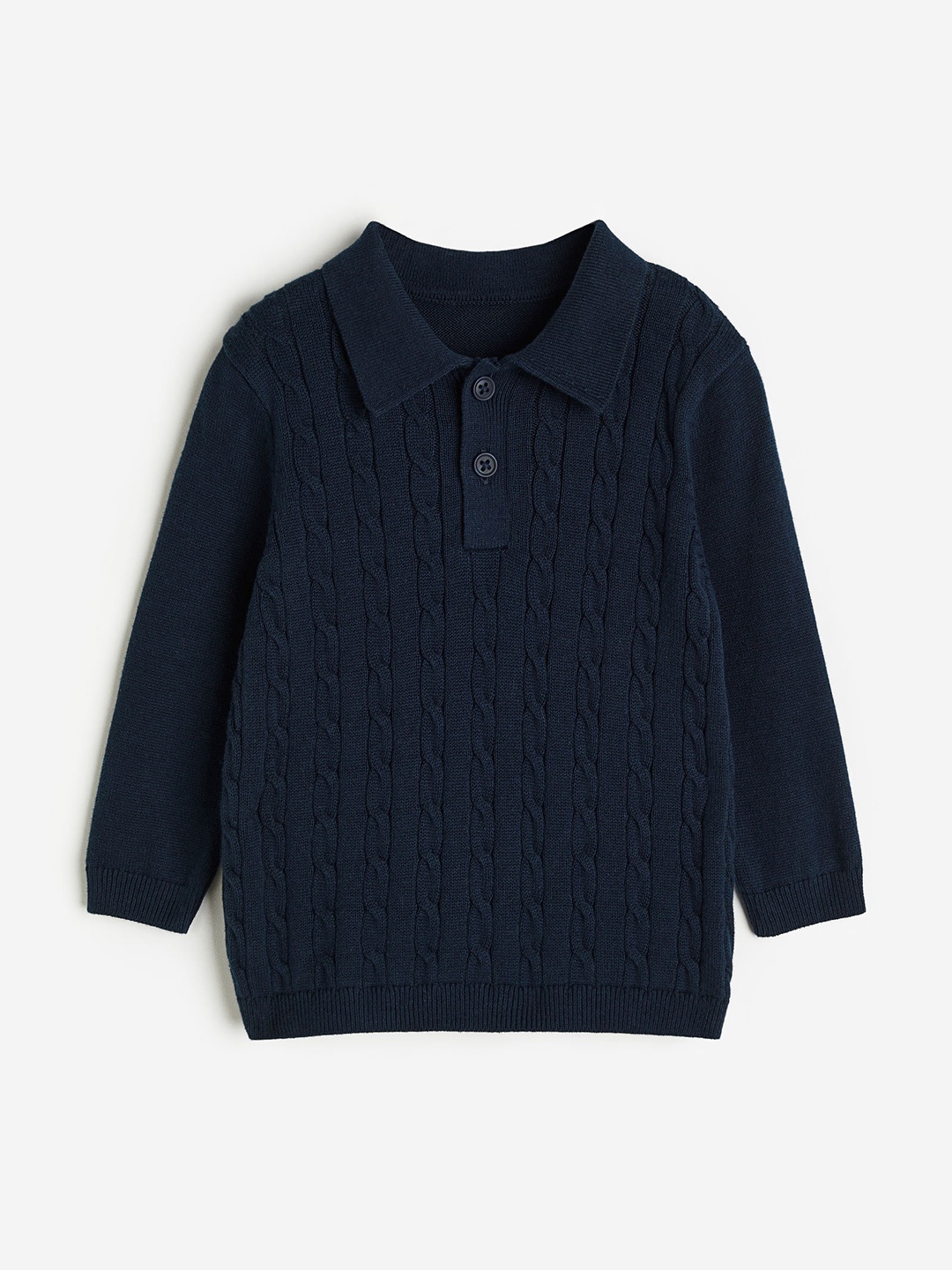 

H&M Boys Pure Cotton Cable-Knit Polo Jumper, Navy blue