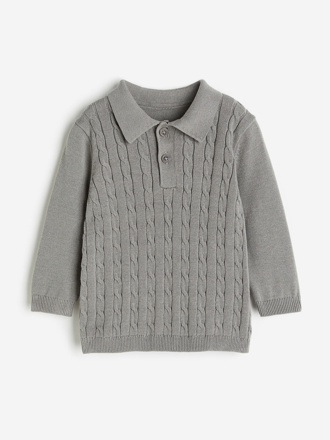 

H&M Boys Pure Cotton Cable-Knit Polo Jumper, Grey