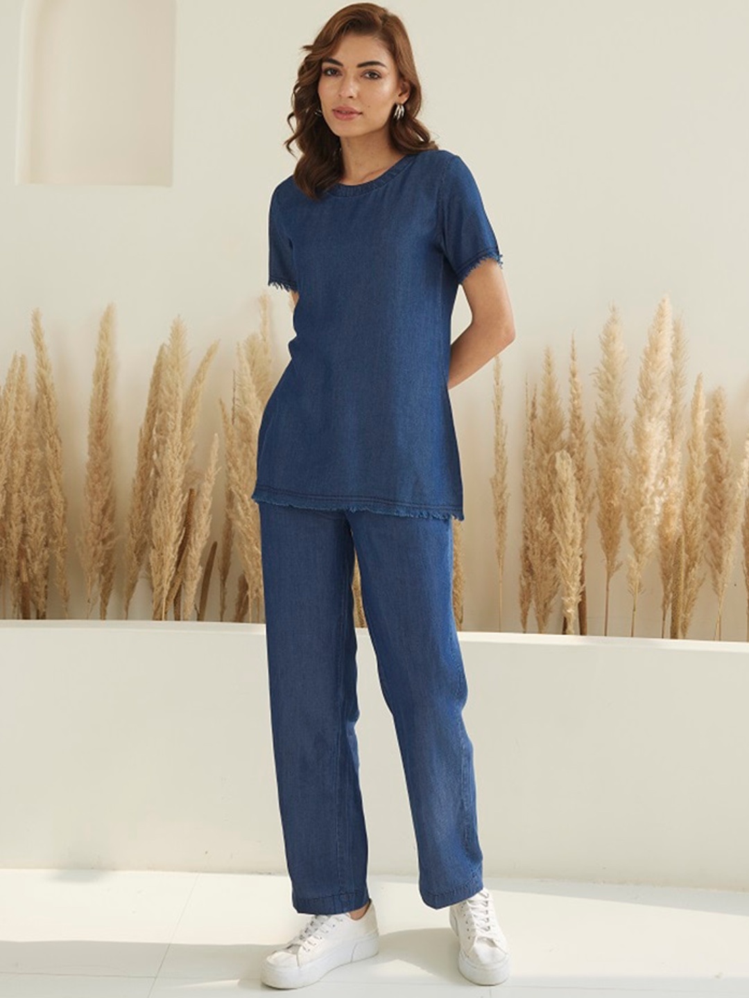 

STADO Pure Cotton Denim Tunic With Trouser, Navy blue