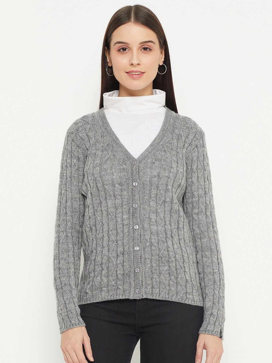 

CREATIVE LINE Cable Knit Woollen Cardigan, Grey