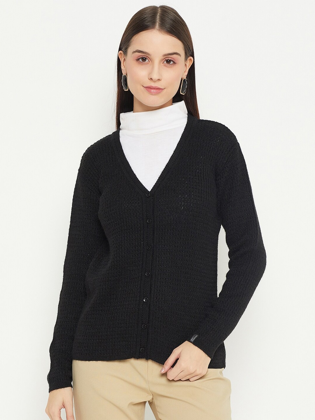 

CREATIVE LINE Cable Knit Woollen Cardigan, Black