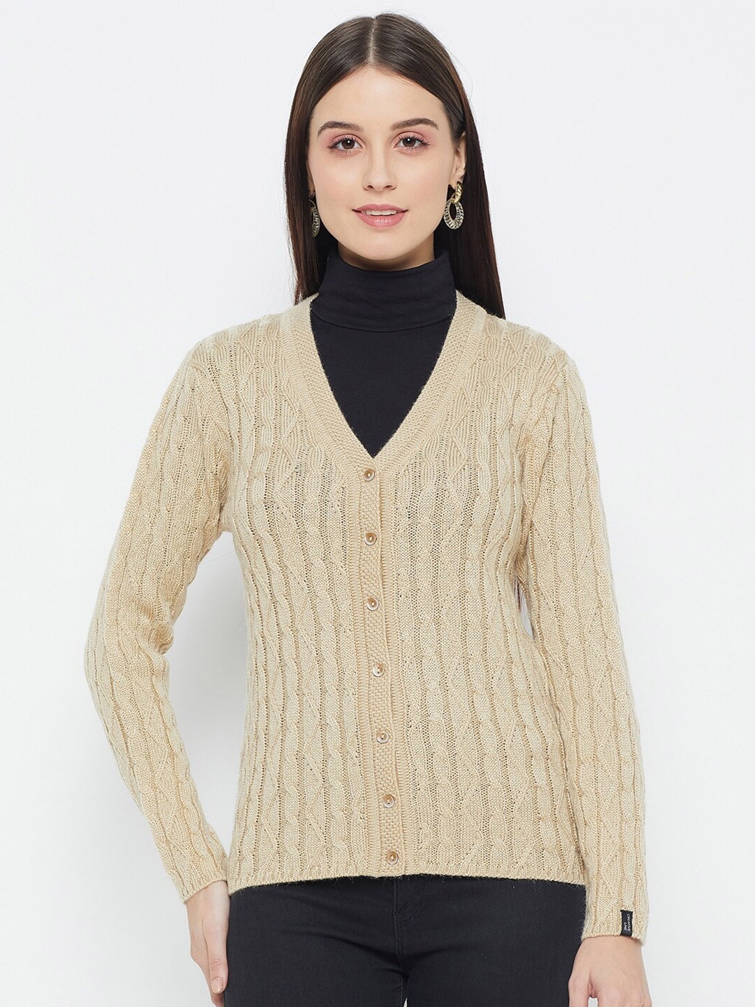 

CREATIVE LINE Cable Knit Woollen Cardigan, Beige