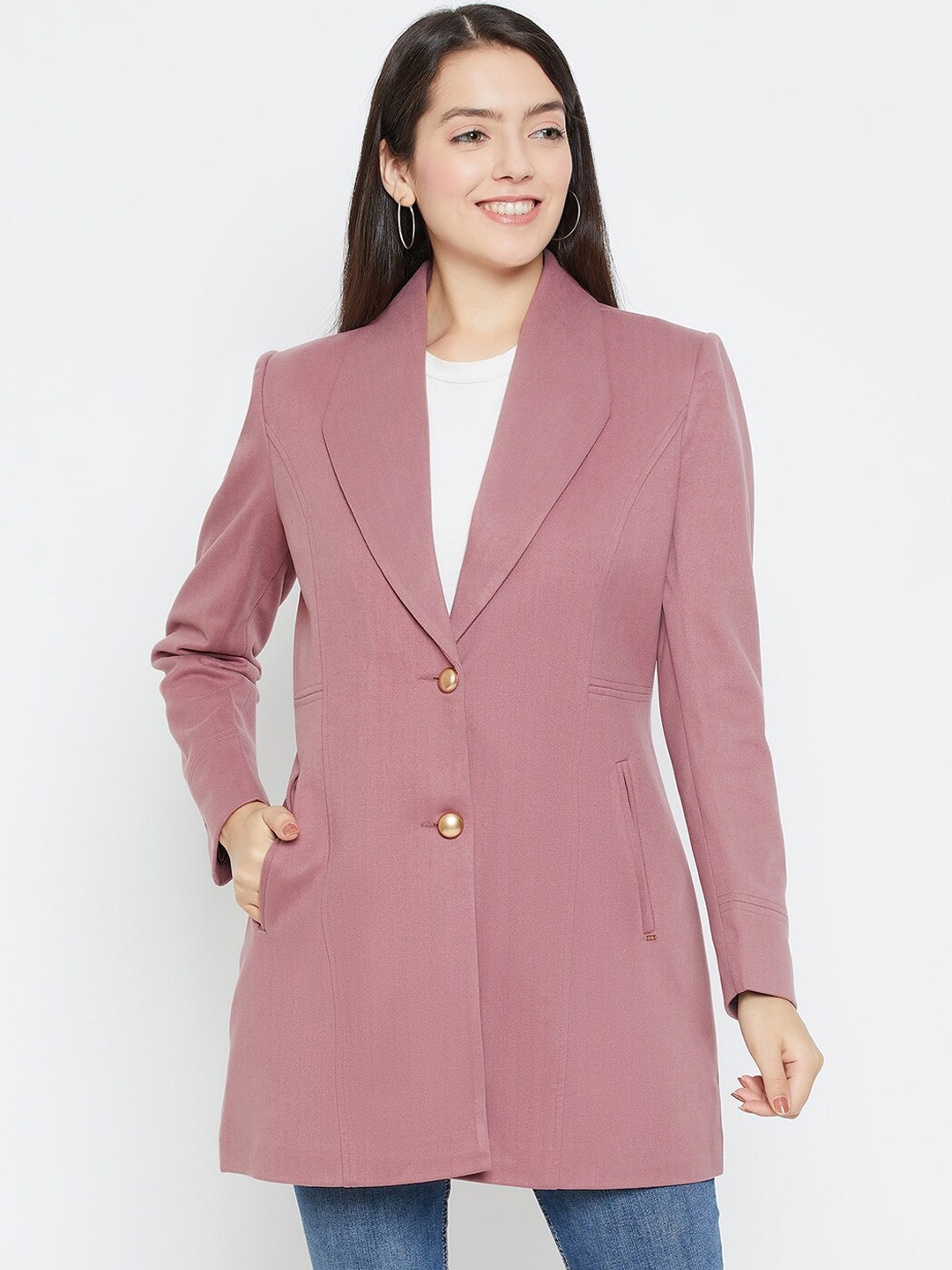 

Okane Single-Breasted Shawl Collar Longline Blazer, Pink