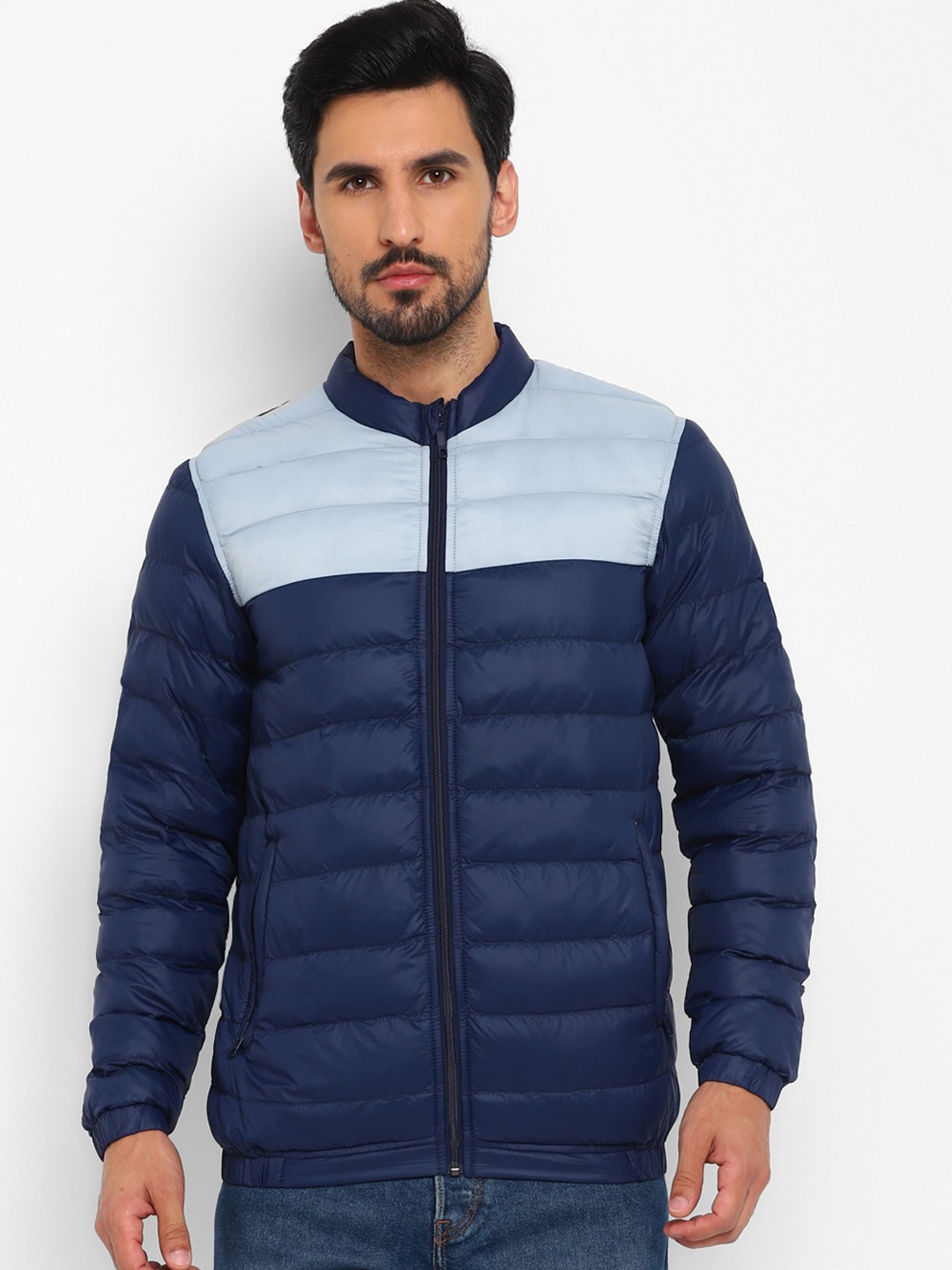 

Red Chief Colourblocked Mock Collar Lightweight Puffer Jacket, Blue