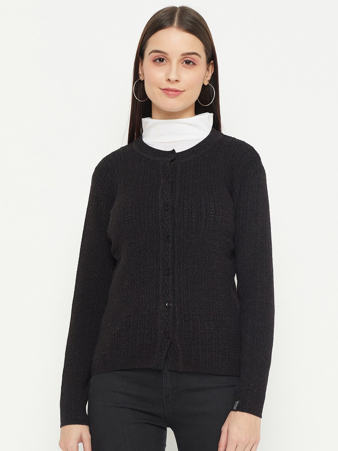 

CREATIVE LINE Cable Knit Woollen Cardigan, Black