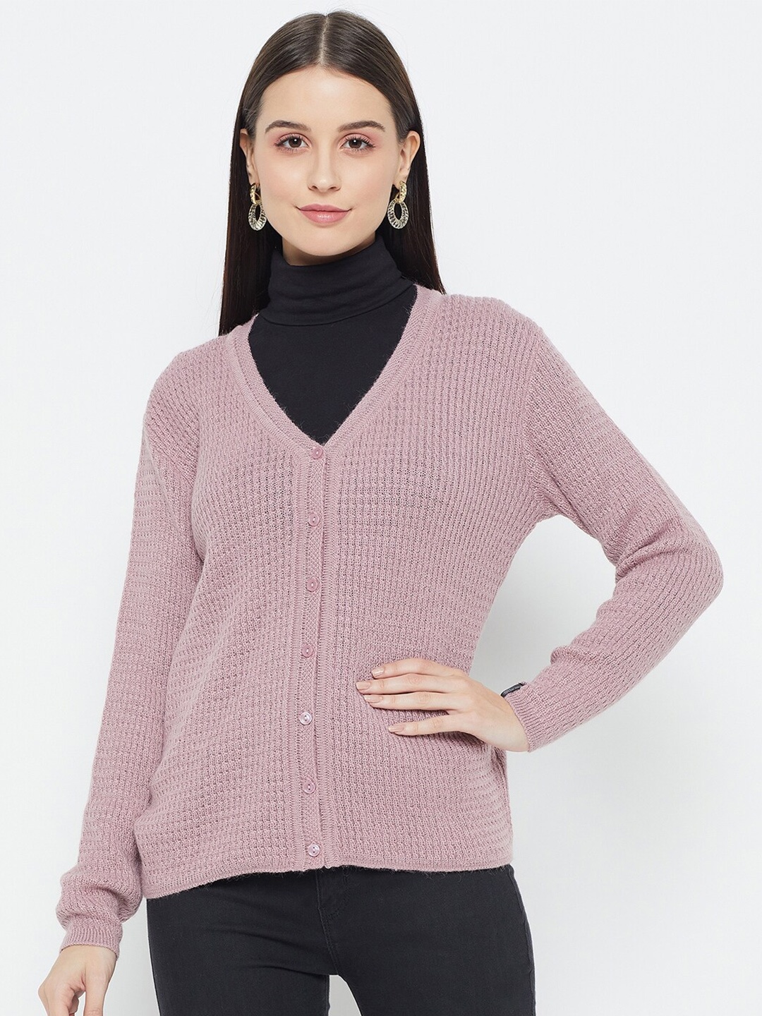

CREATIVE LINE Cable Knit Woolen Cardigan Sweater, Mauve