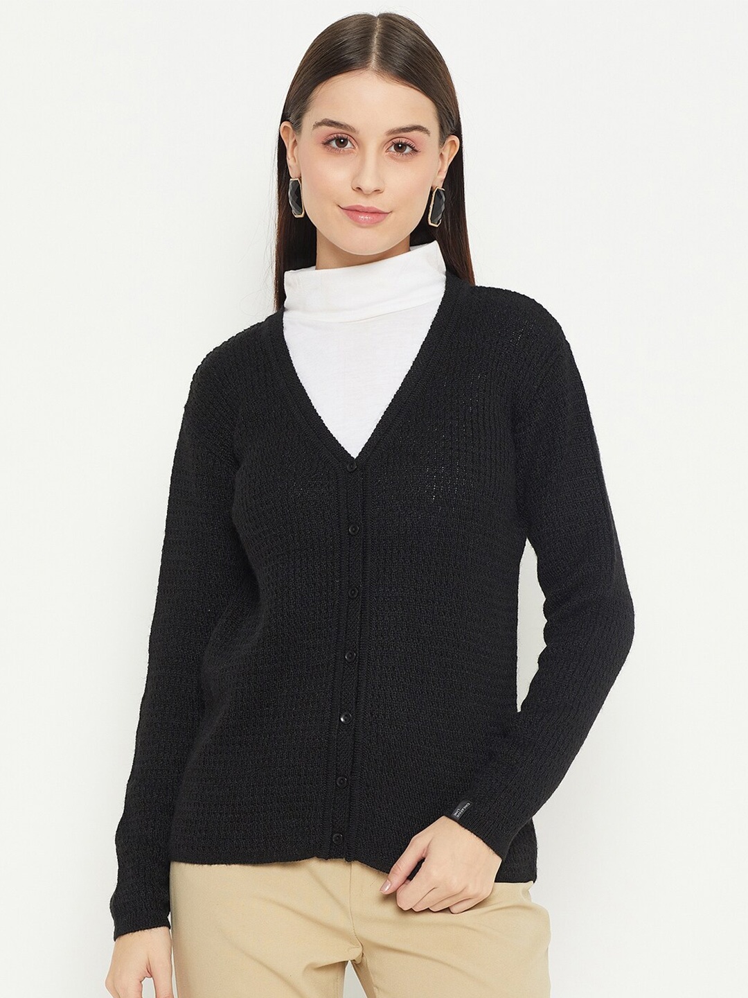 

CREATIVE LINE Cable Knit Woollen Cardigan, Black