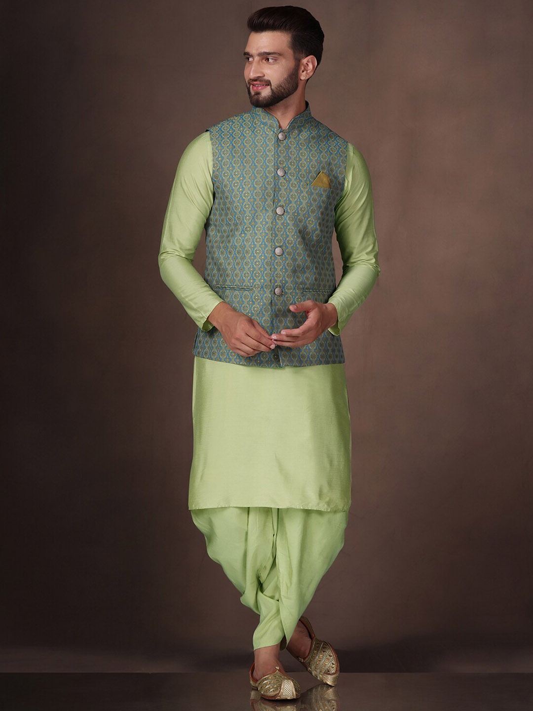 

KISAH Mandarin Collar Kurta With Dhoti Pants, Blue