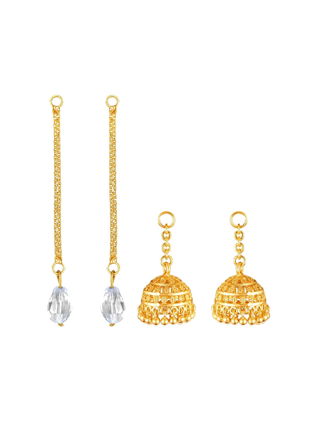 Vighnaharta Set Of 2 Gold-Plated Floral Removable Stud and Chain Drop Earring