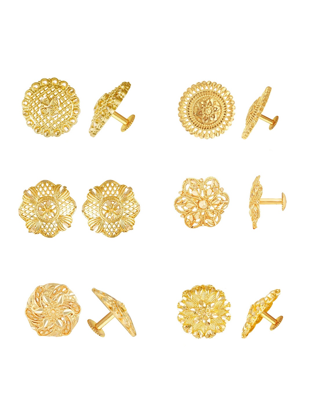 Vighnaharta Set Of 6 Gold-Plated Floral Studs Earrings