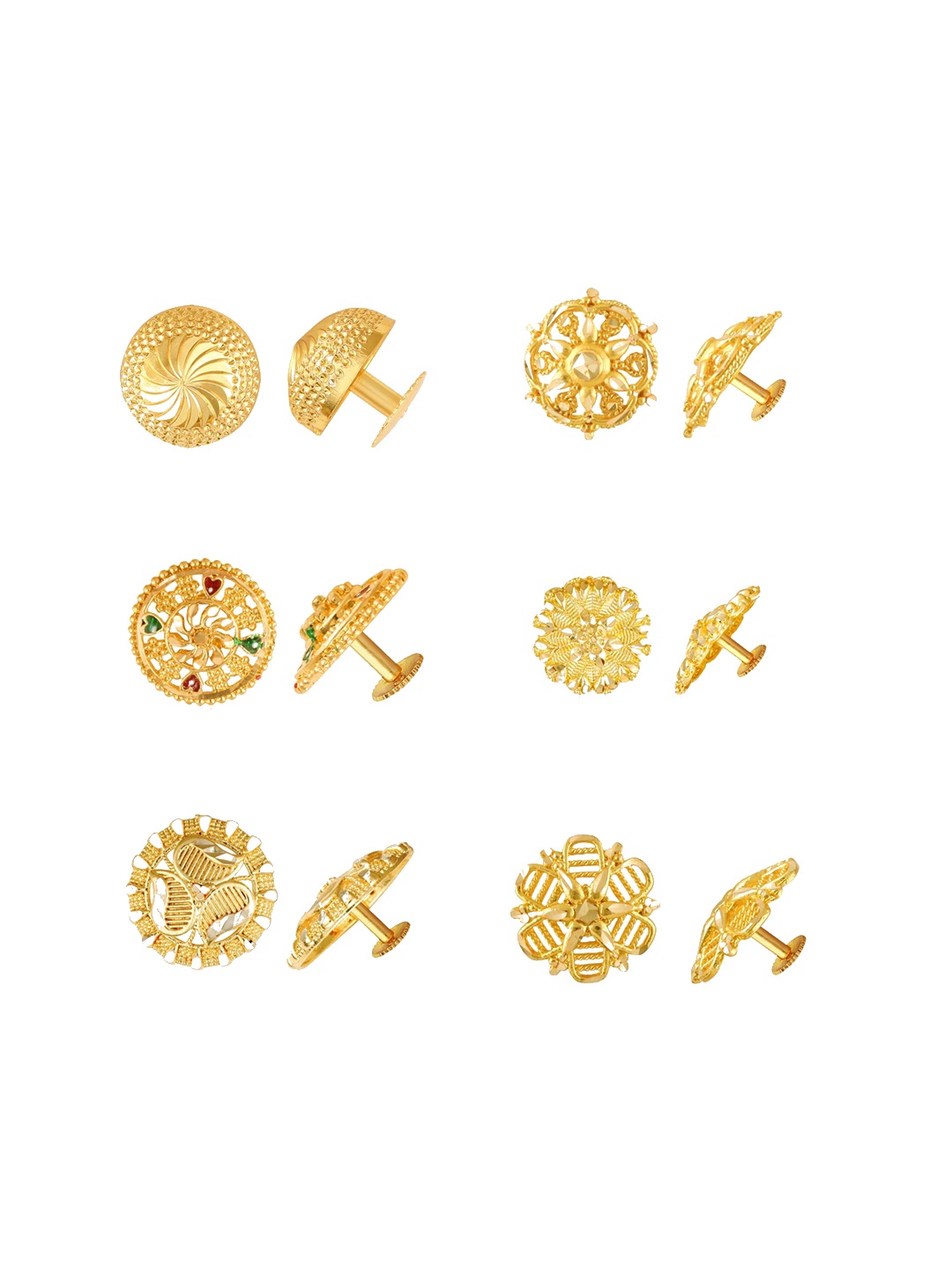 

Vighnaharta Set of 6 Gold Plated Floral Stud Earrings