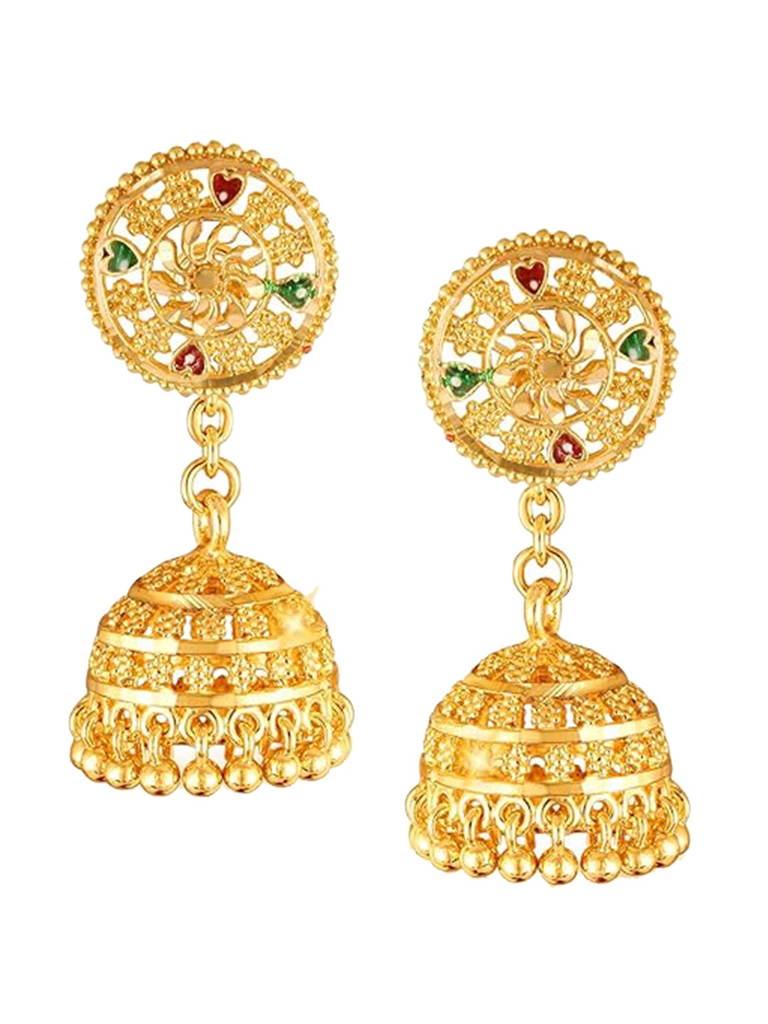 

Vighnaharta Gold-Plated Dome Shaped Jhumkas With Removable Stud