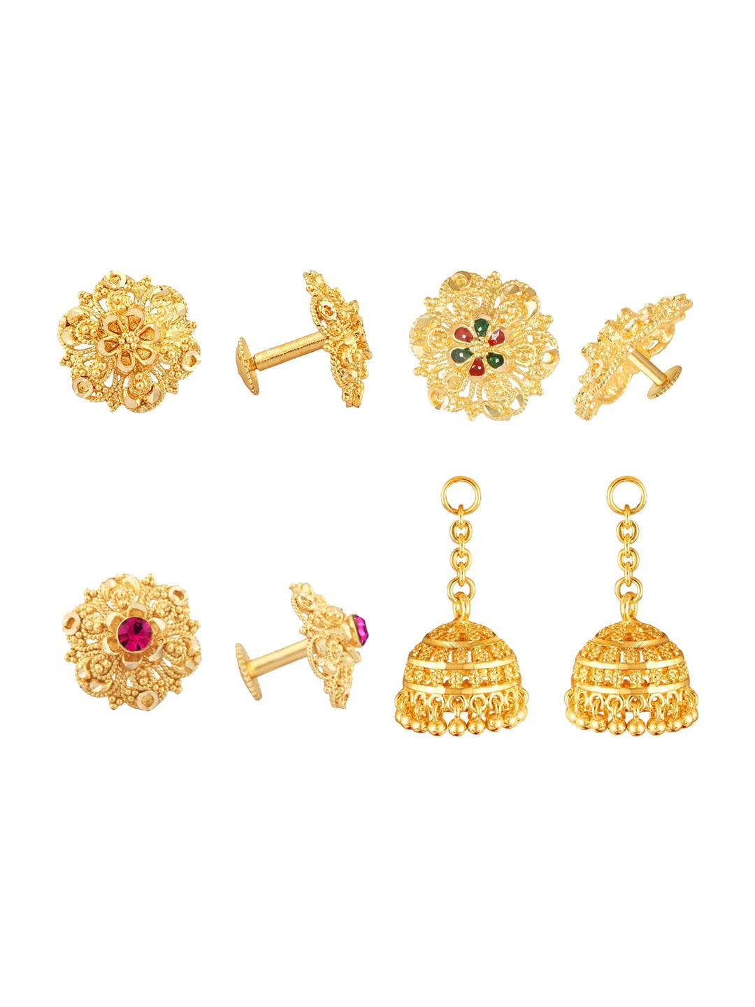 

Vighnaharta Set Of 3 Gold Plated Floral Jhumkas Earrings
