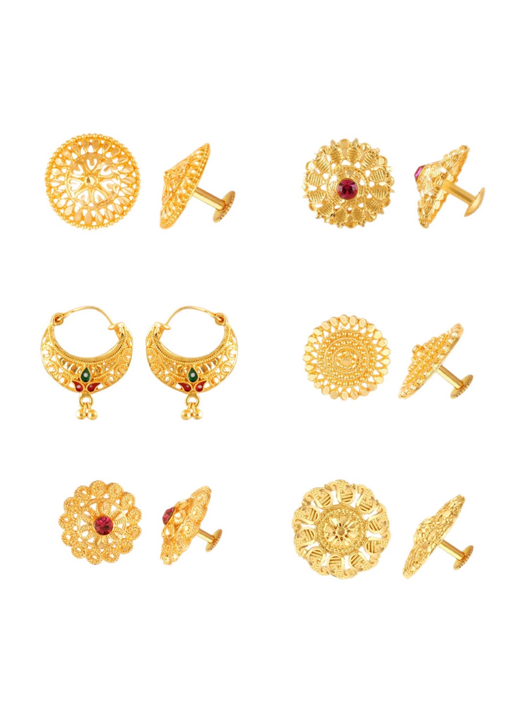 

Vighnaharta Set Of 6 Gold-Plated Floral Stud Earrings