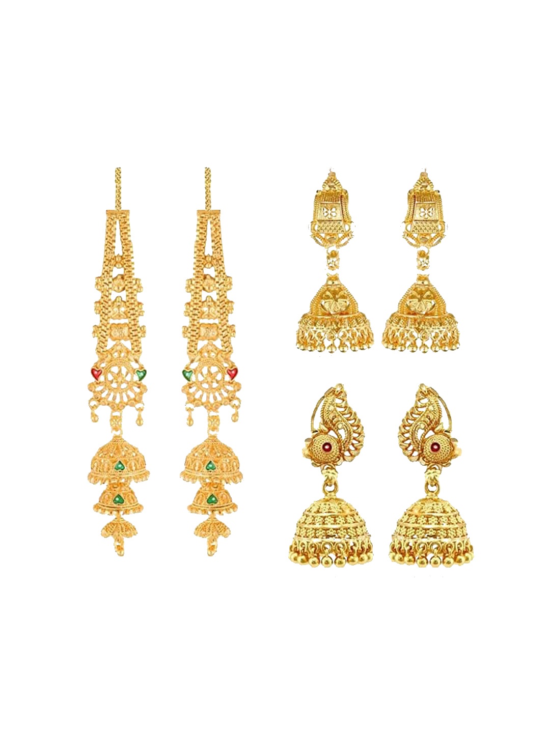 

Vighnaharta Set of 3 Gold-Plated Stone Studded Jhumkas