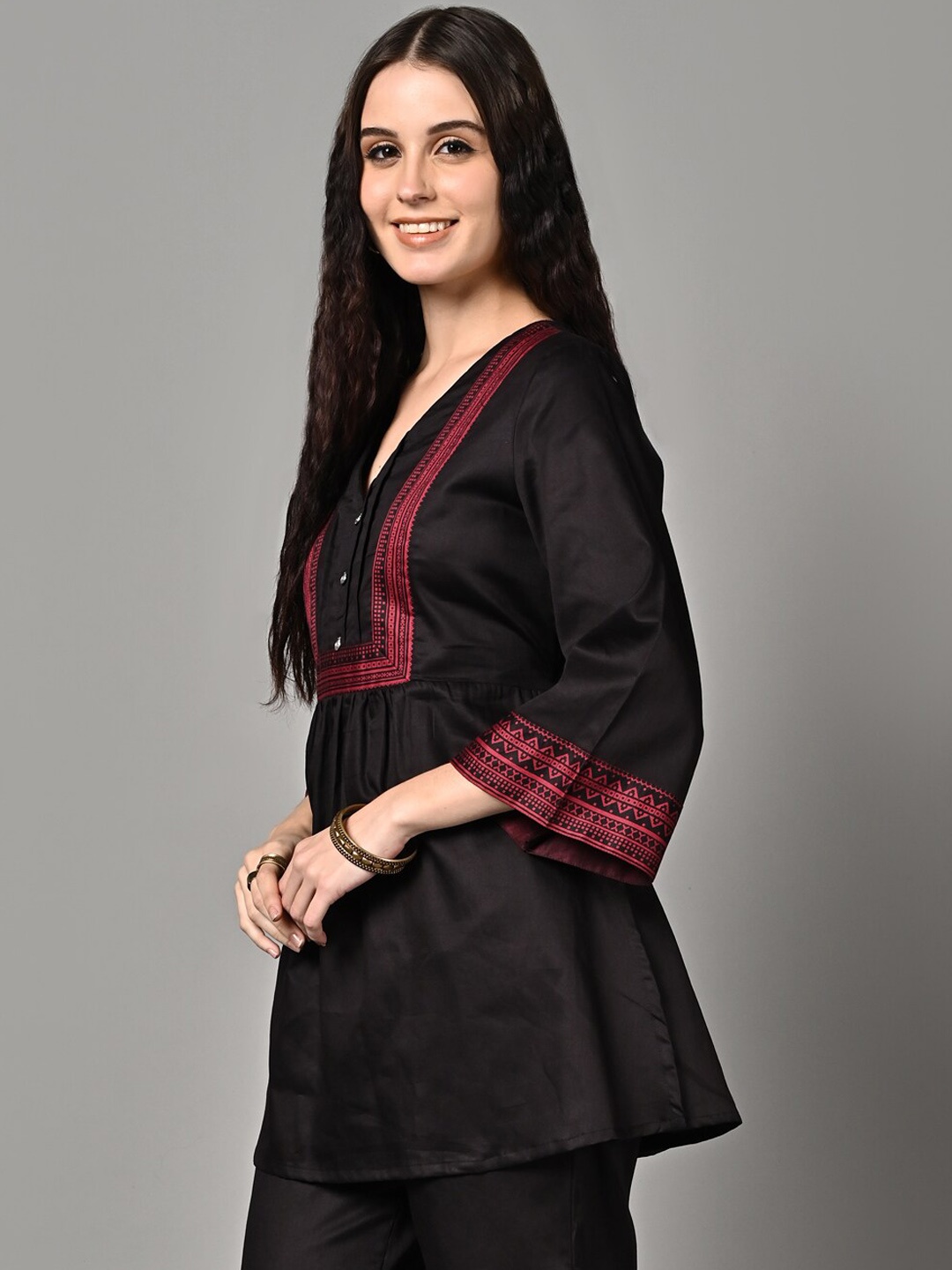 

Justin Whyte Ethnic Motifs Printed Pure Cotton Donna Border A-Line Kurti With Palazzo, Black