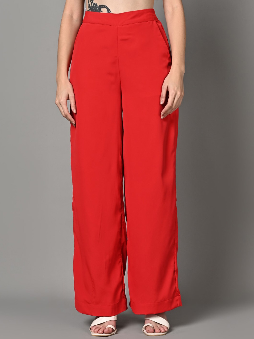 

Justin Whyte Women Relaxed Straight Fit Parallel Trousers, Red