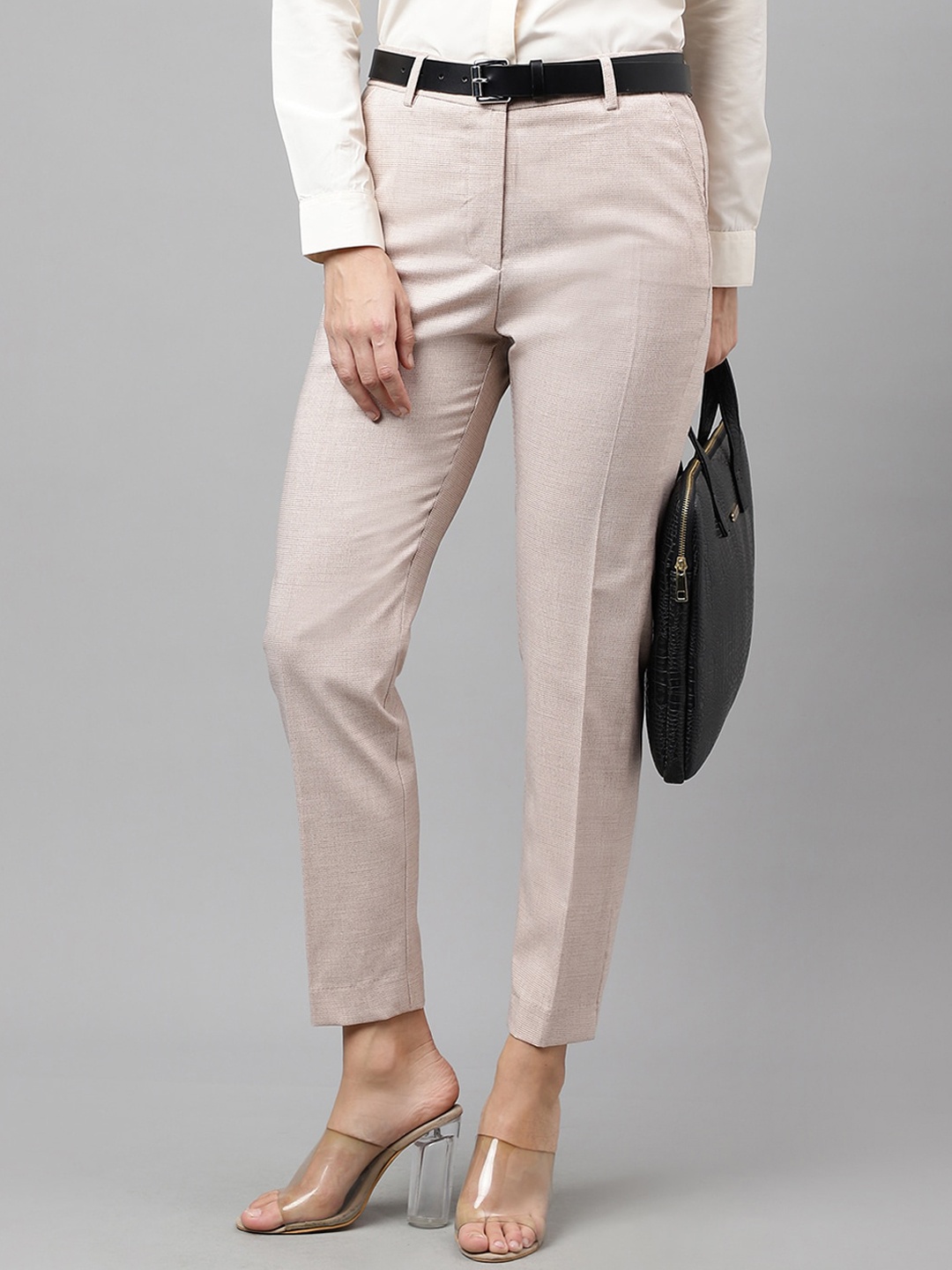 

Hancock Women Original Slim Fit High-Rise Wrinkle Free Formal Trousers, Peach
