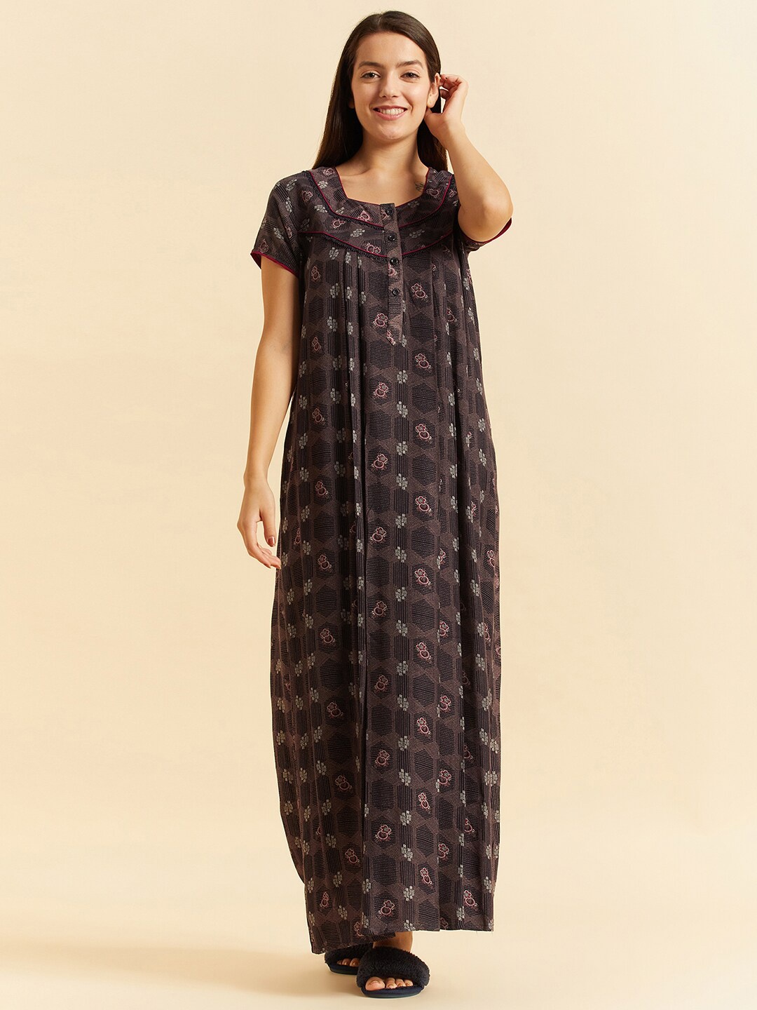 

Sweet Dreams Black Geometric Printed Pure Cotton Maxi Nightdress