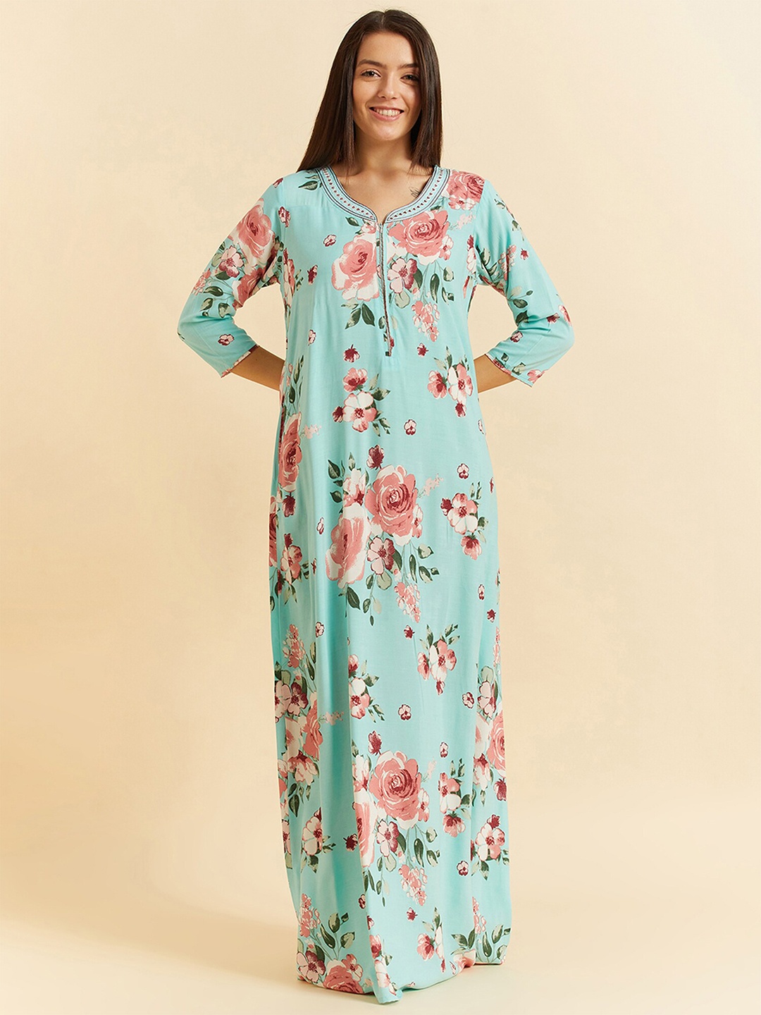 

Sweet Dreams Green Floral Printed V-Neck Maxi Nightdress