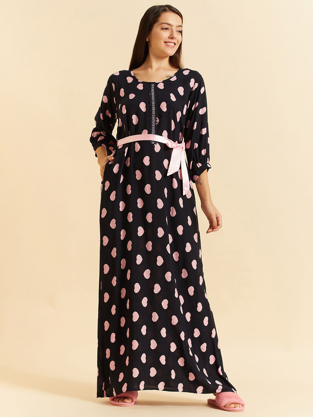 

Sweet Dreams Navy Blue Conversational Printed Maxi Nightdress