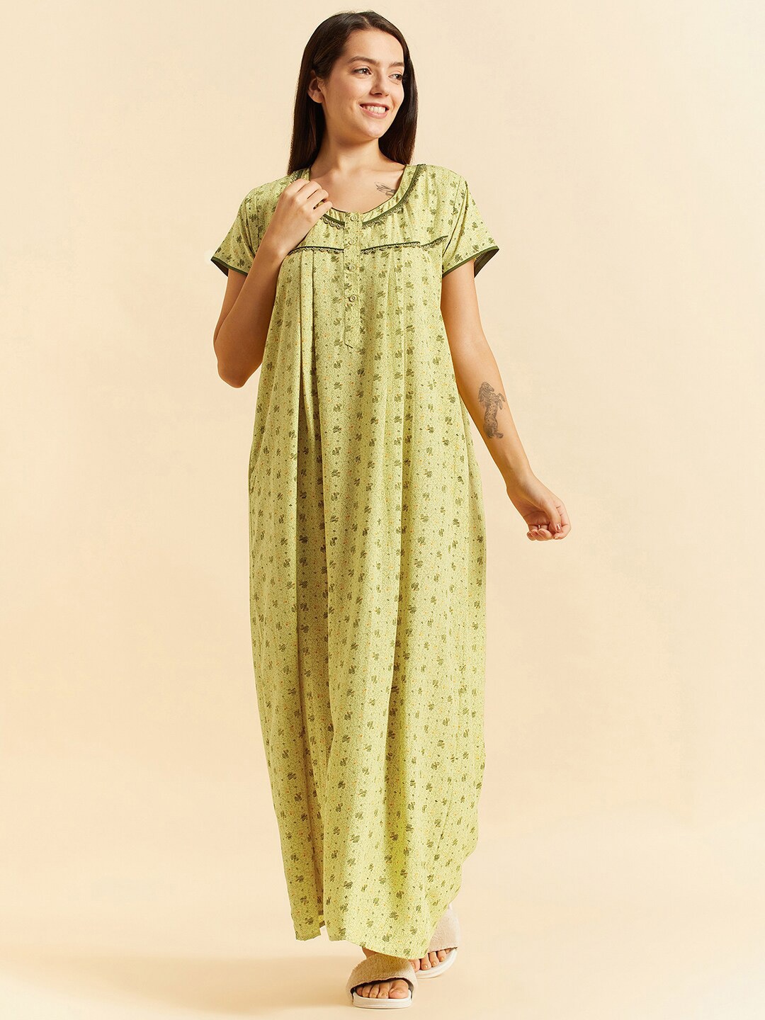 

Sweet Dreams Green Floral Printed Maxi Nightdress