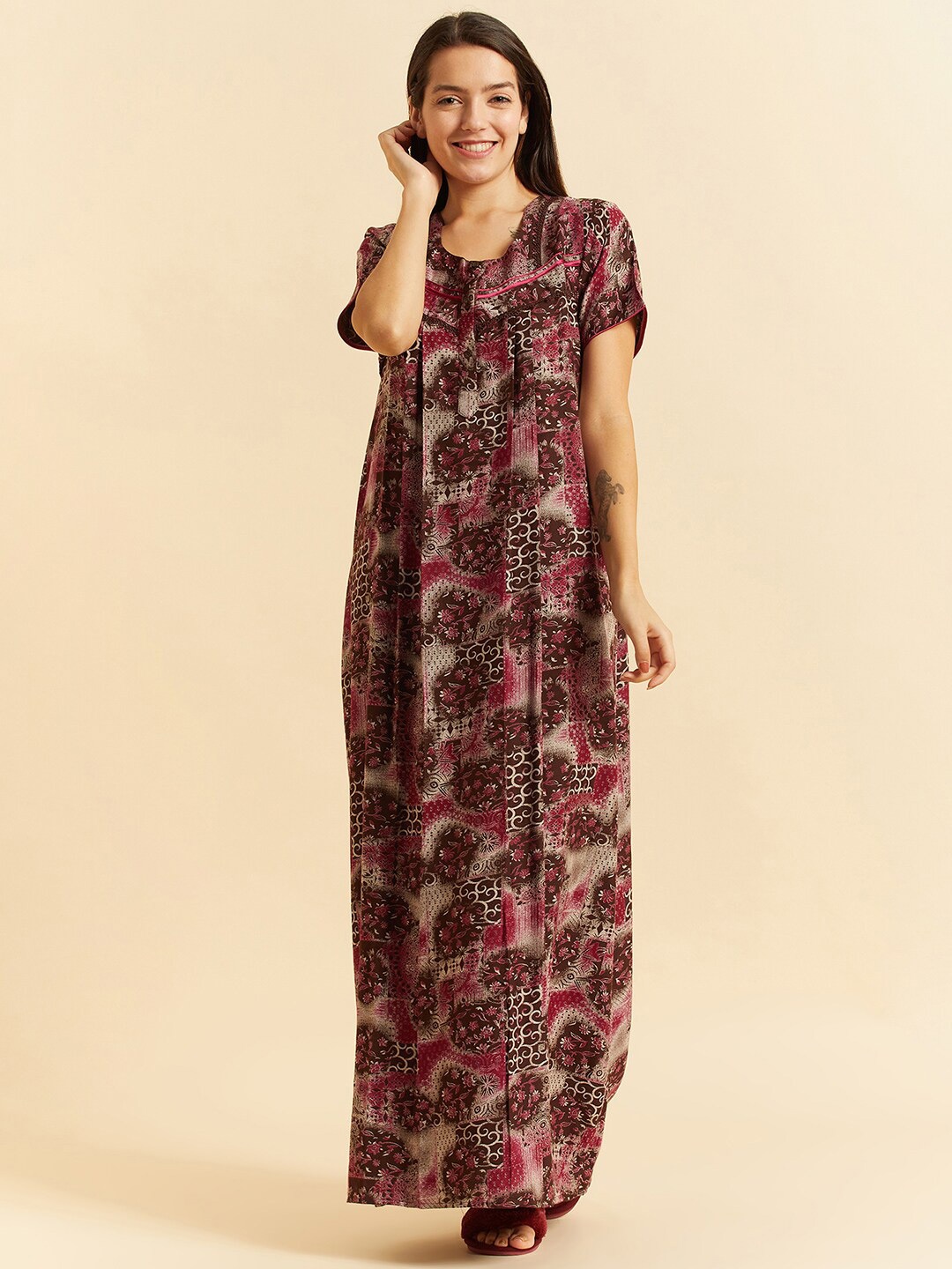 

Sweet Dreams Brown Floral Printed Pure Cotton Maxi Nightdress
