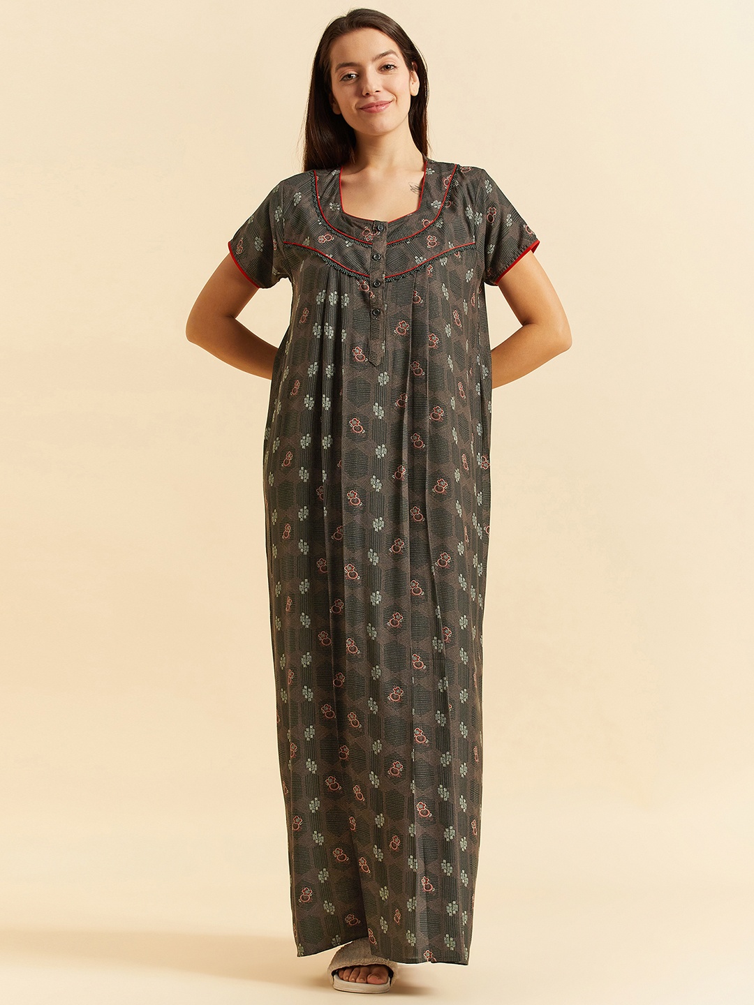 

Sweet Dreams Green Floral Printed Pure Cotton Maxi Nightdress