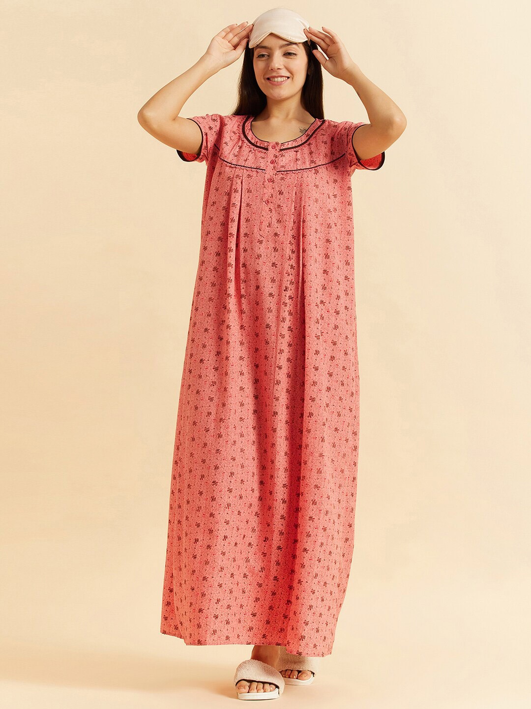

Sweet Dreams Peach-Coloured Floral Printed Maxi Nightdress