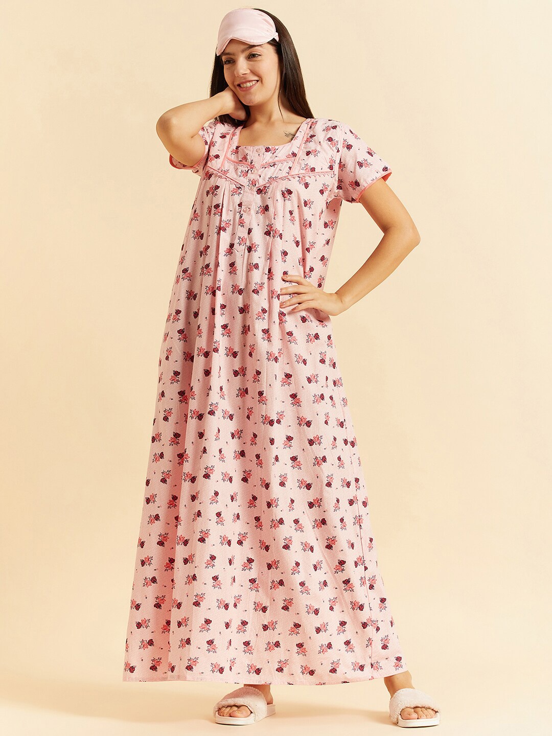 

Sweet Dreams Pink Floral Printed Pure Cotton Maxi Nightdress