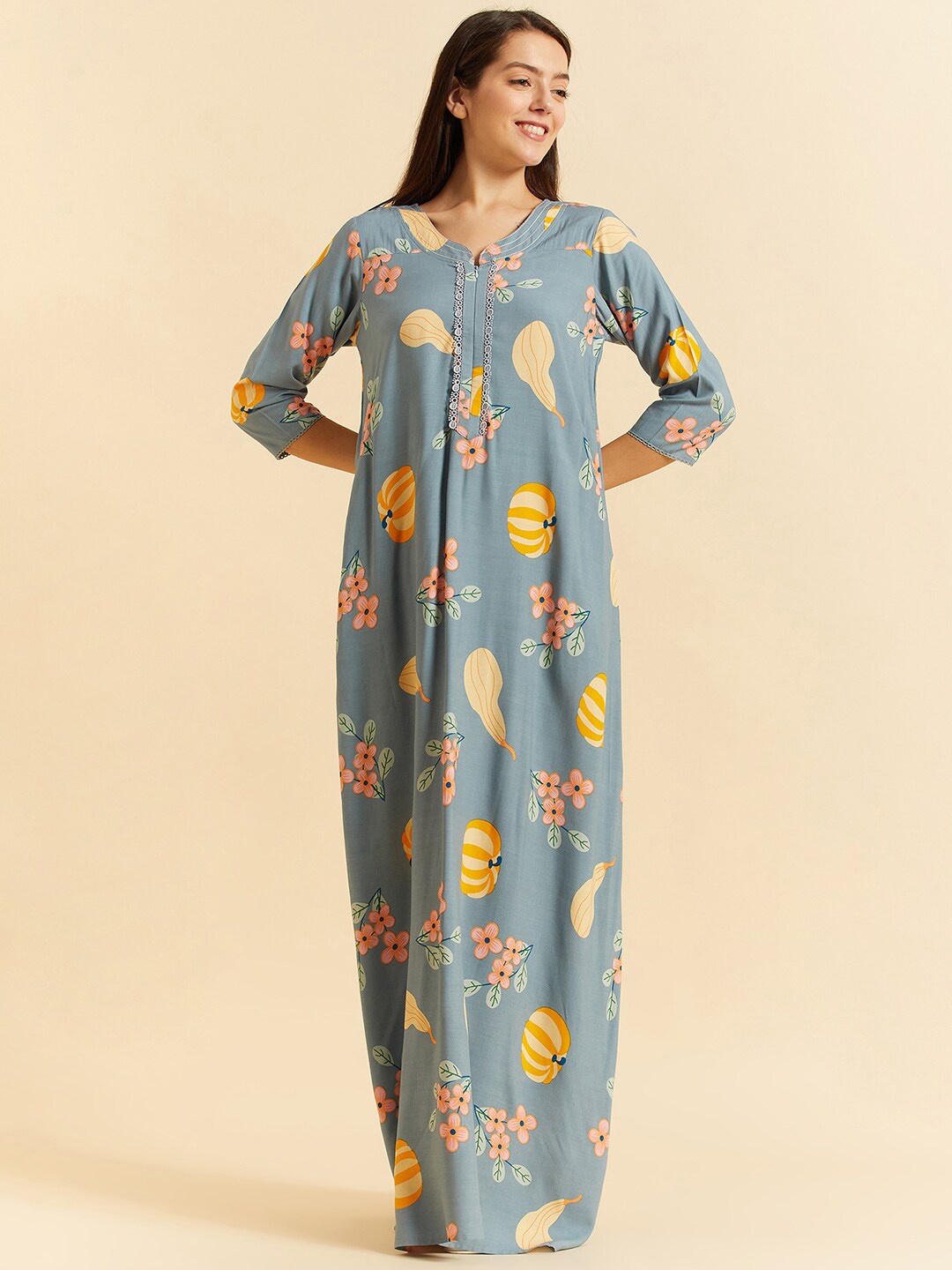

Sweet Dreams Blue Floral Printed V-Neck Maxi Nightdress