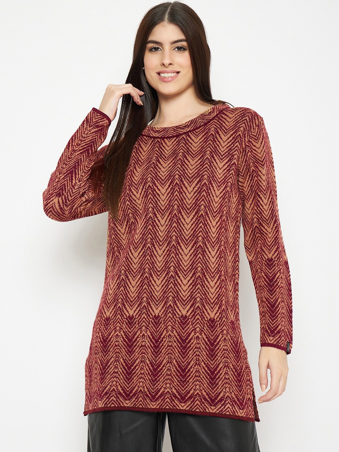 

CREATIVE LINE Printed Woollen Sweater, Maroon