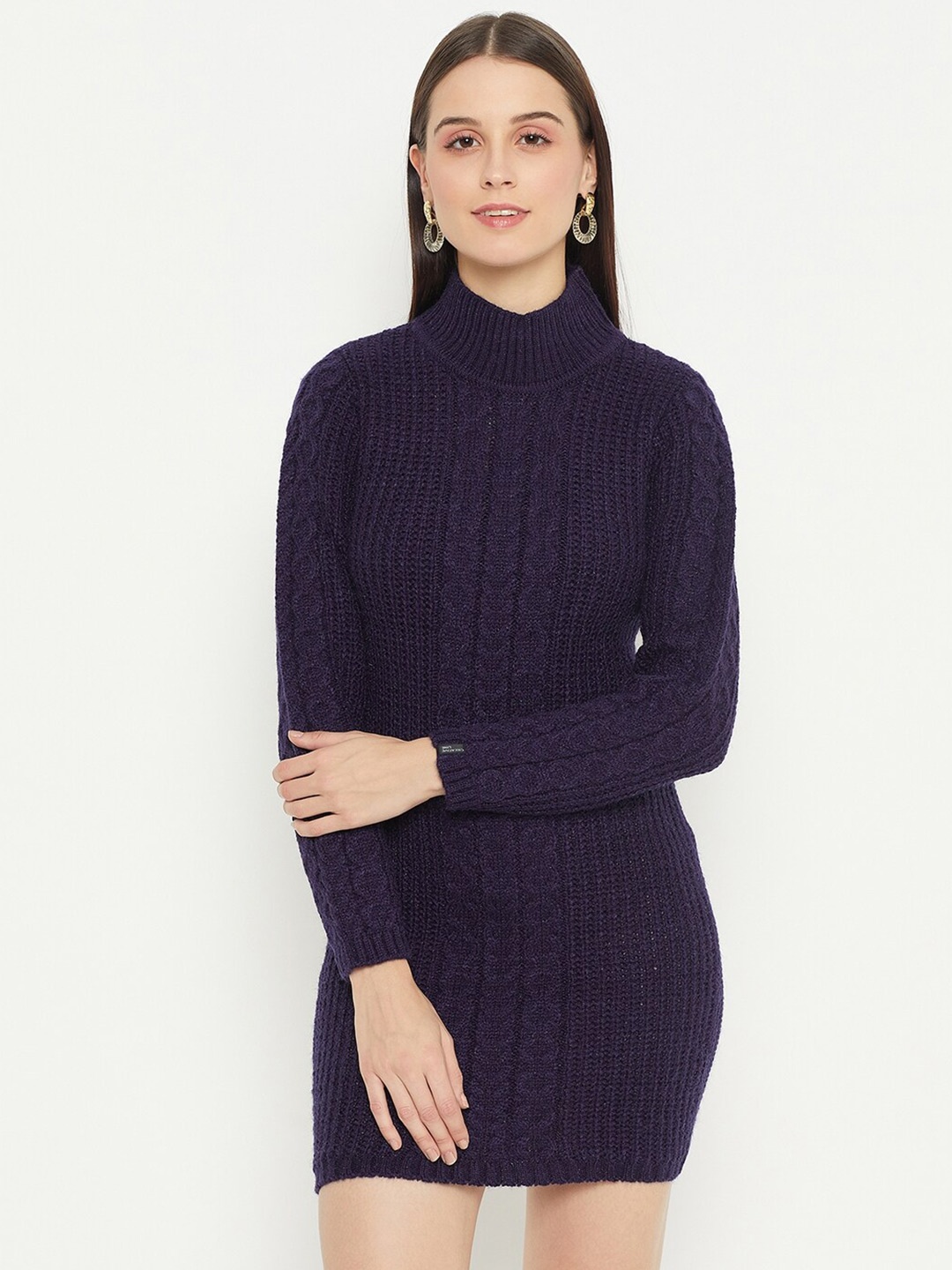 

CREATIVE LINE Self Design Woollen Jumper Dress, Navy blue