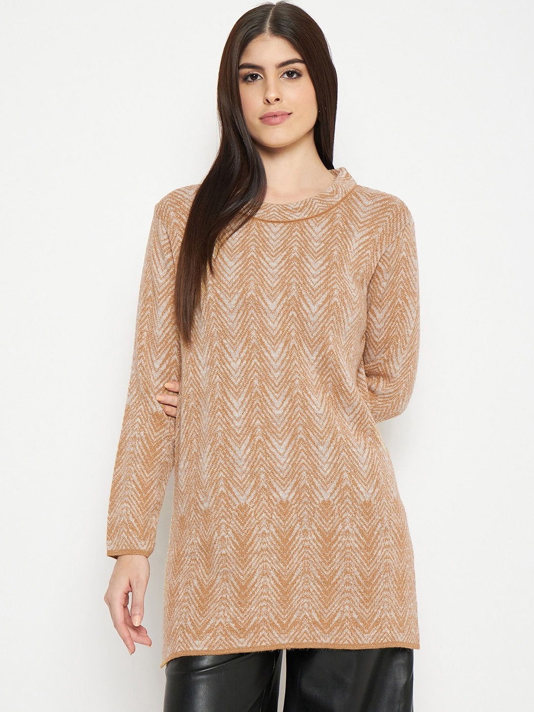 

CREATIVE LINE Self Design Cable Knit Wool Pullover, Beige