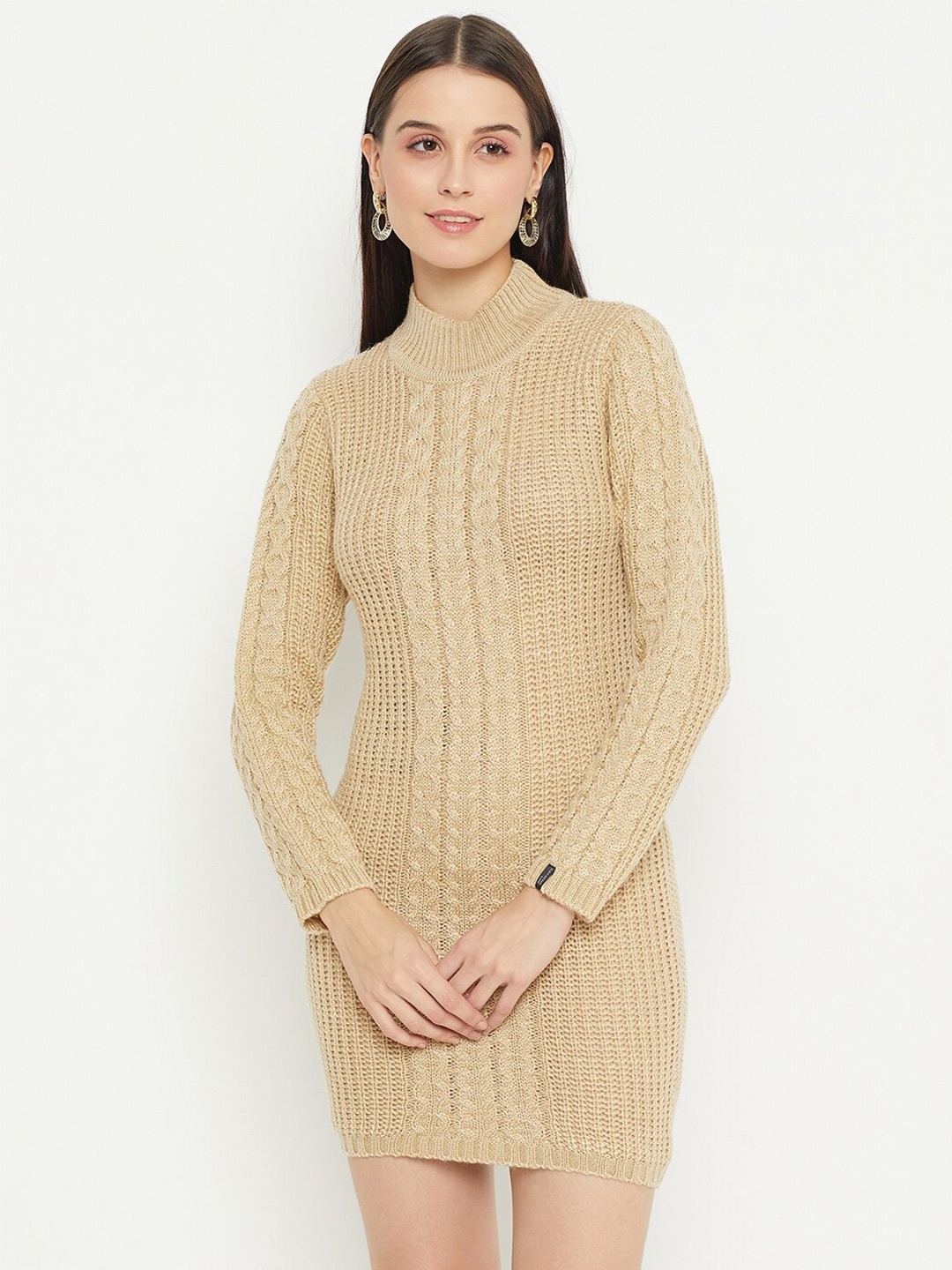 

CREATIVE LINE Self Design Woollen Dress, Beige