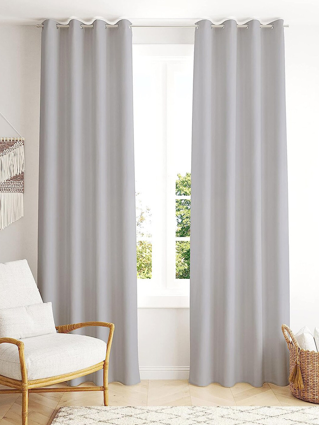 

LINENWALAS Happy Sleeping Silver-Toned 2-Pieces Black Out Door Curtains