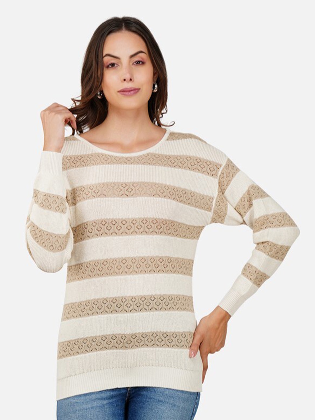

JoE Hazel Striped Acrylic Pullover, Cream