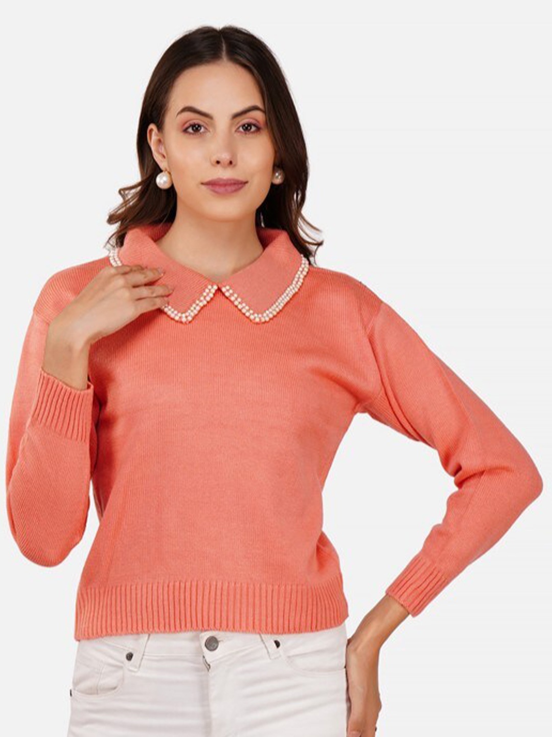 

JoE Hazel Peter Pan Collar Embellished Acrylic Pullover, Coral