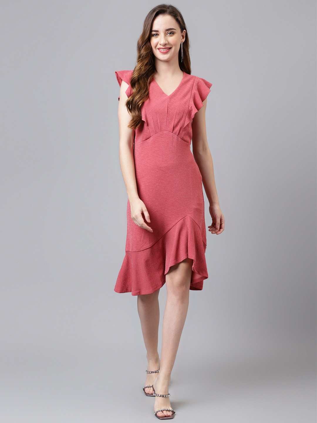 

Latin Quarters V-Neck Flutter Sleeve Sheath Dress, Pink