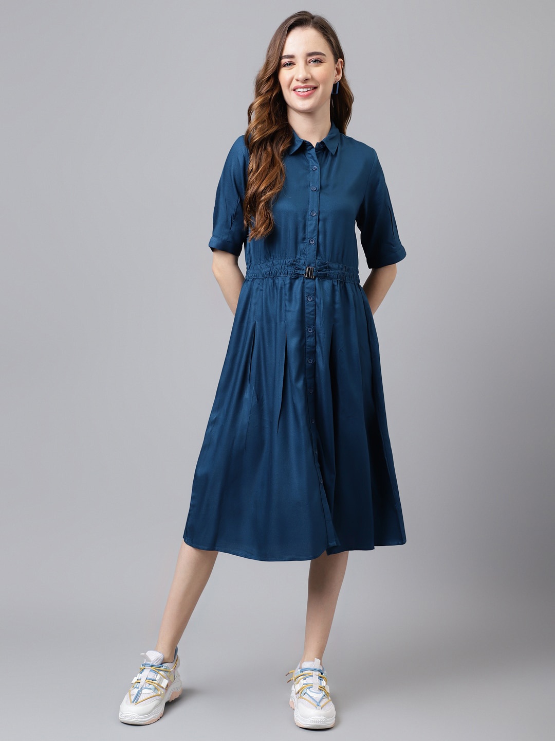 

Latin Quarters Knee Length Shirt Dress, Blue