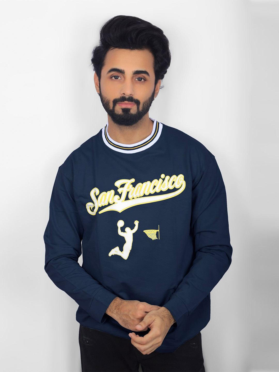 

Maniac Typography Printed Cotton Casual Oversized T-shirt, Blue