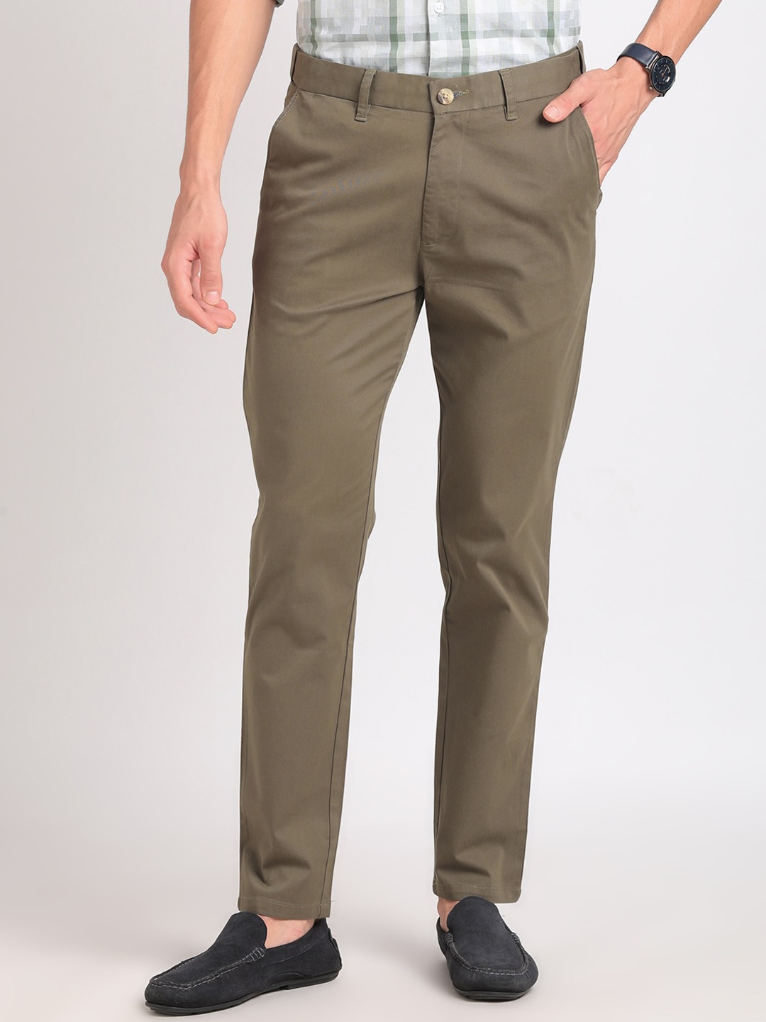 

ADRO Men Pencil Slim Fit Ankle-Length Cotton Chinos, Green
