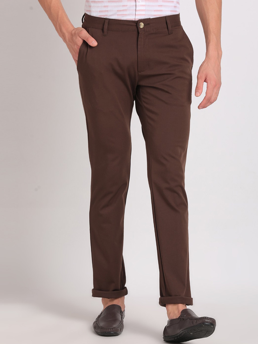 

ADRO Men Brown Pencil Slim Fit Cotton Chinos