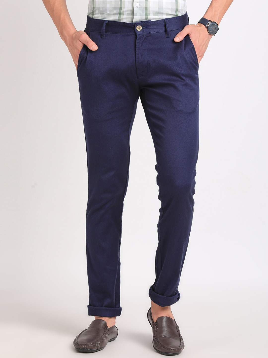 

ADRO Men Pencil Slim Fit Cotton Chinos Trousers, Navy blue