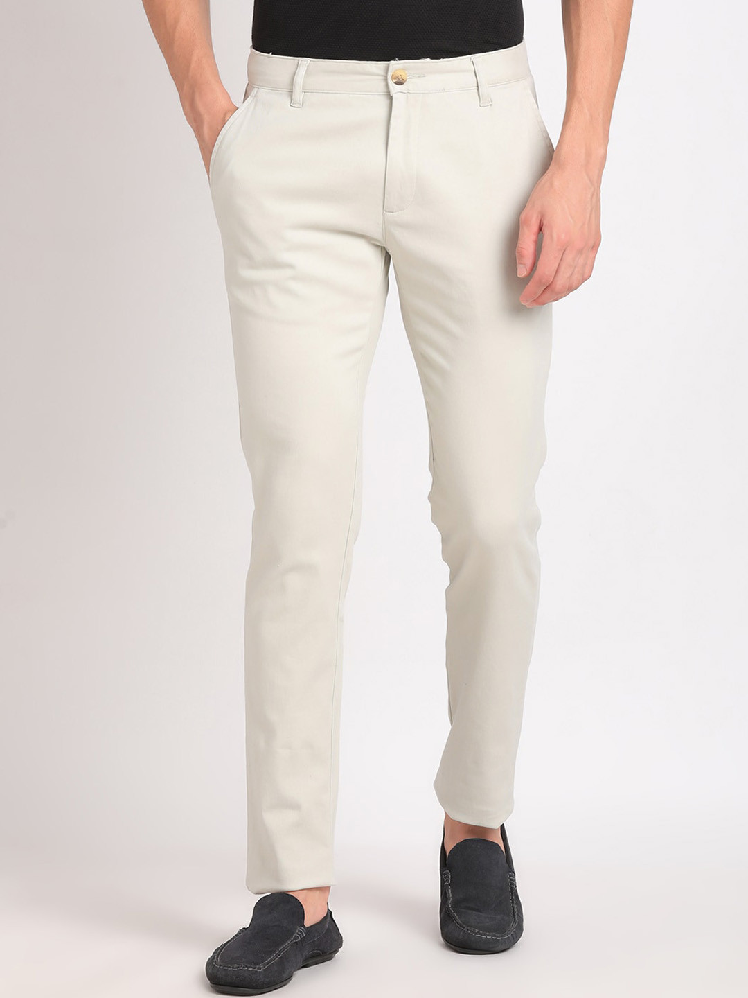 

ADRO Men Pencil Slim Fit Cotton Chinos Trousers, White