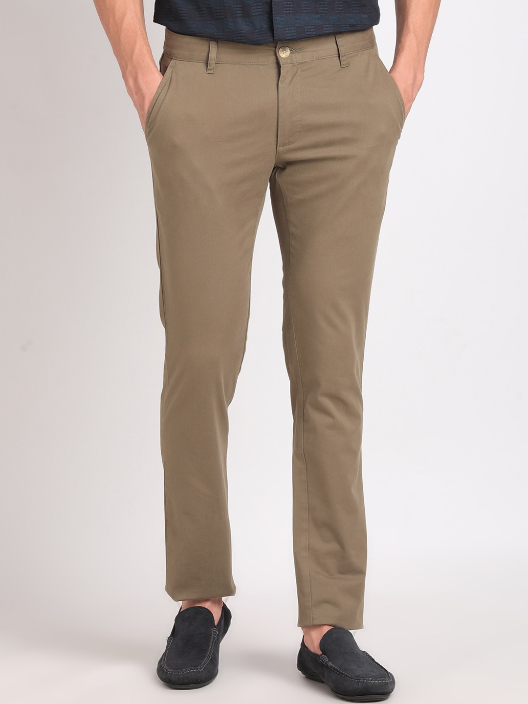 

ADRO Men Pencil Slim Fit Cotton Chinos Trousers, Olive