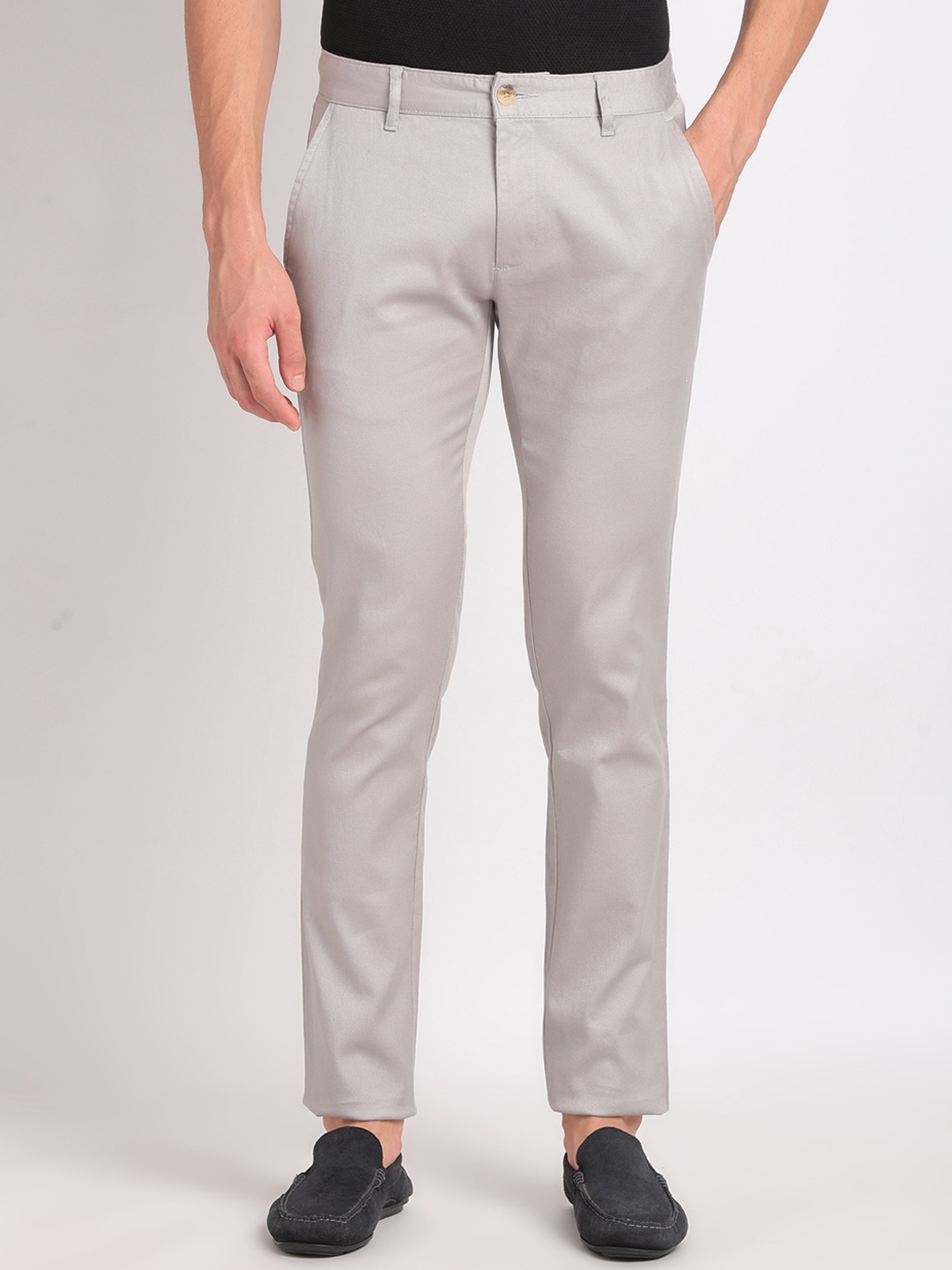 

ADRO Men Pencil Slim Fit Cotton Chinos Trousers, Grey melange