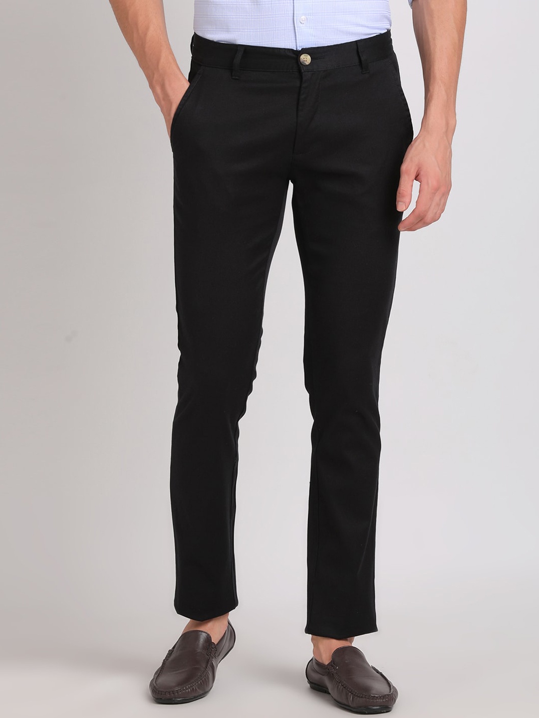

ADRO Men Pencil Slim Fit Cotton Adjustable Waist Band Chinos Trousers, Black